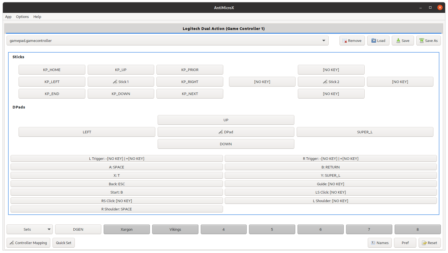AntiMicroX main interface showing gamepad button mapping in light theme