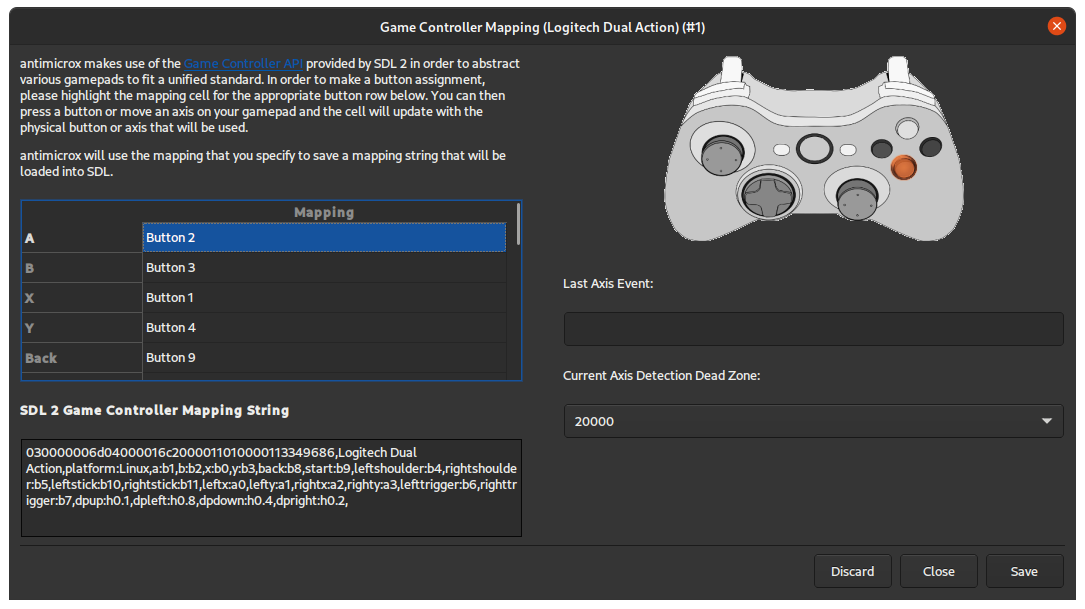 AntiMicroX controller mapping configuration screen